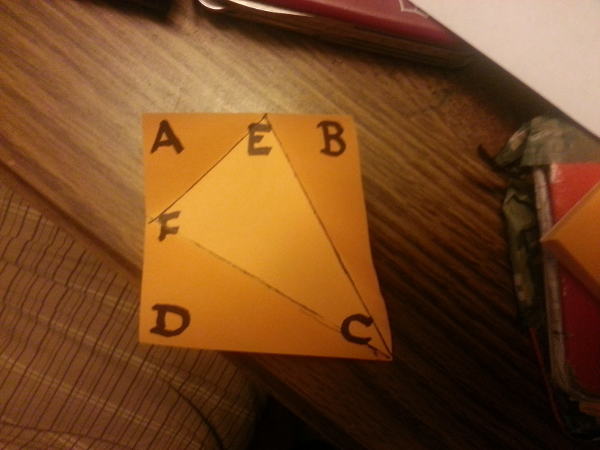 Square folded into irregular tetrahedron